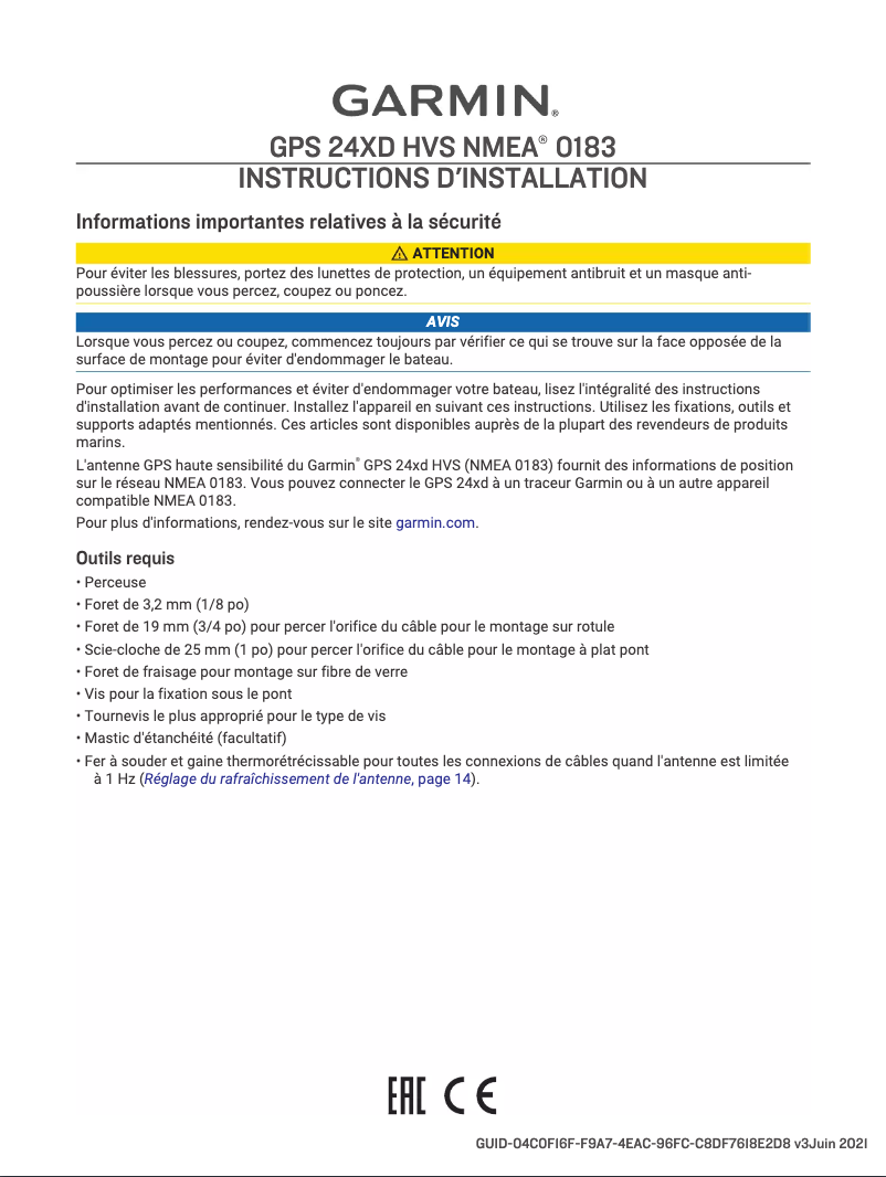 Page 1 de la notice Manuel utilisateur Garmin GPS 24XD HVS NMEA 0183