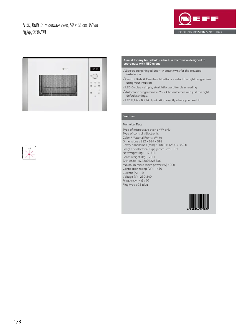 Page 1 de la notice Fiche technique Neff HLAWD53W0B
