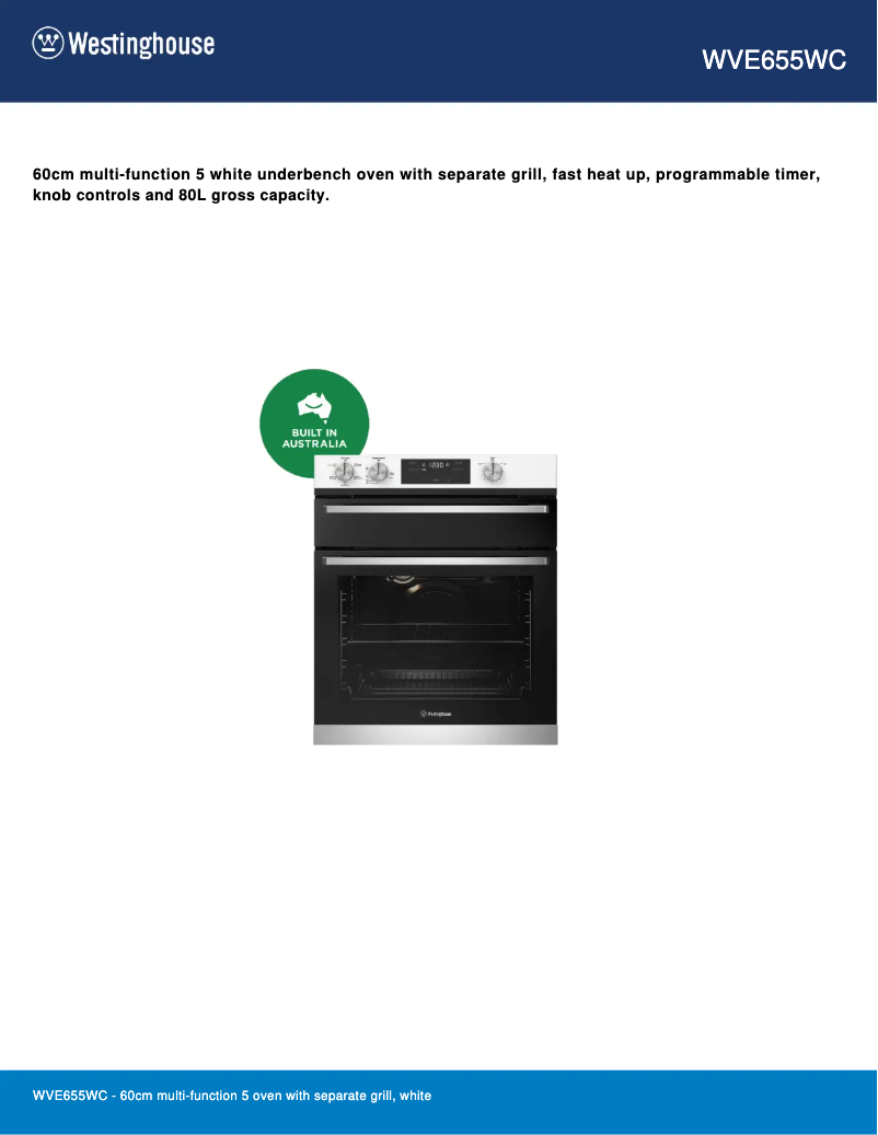 Page n°1 - Fiche technique Westinghouse WVE655WC