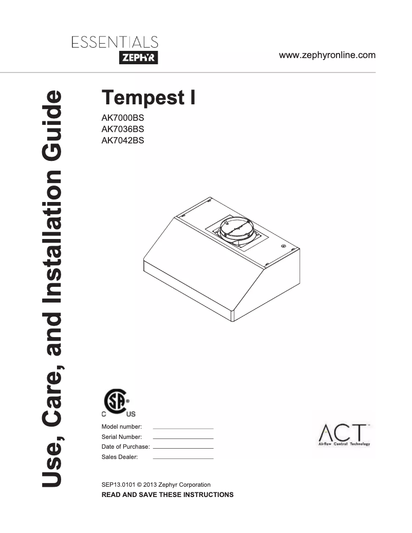 Página 1 del manual Manual de uso y mantenimiento Zephyr AK7548BS