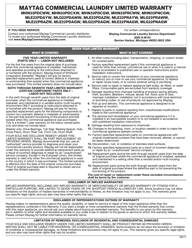 Page n°1 - Mode d'emploi Maytag MLE22PDAYW
