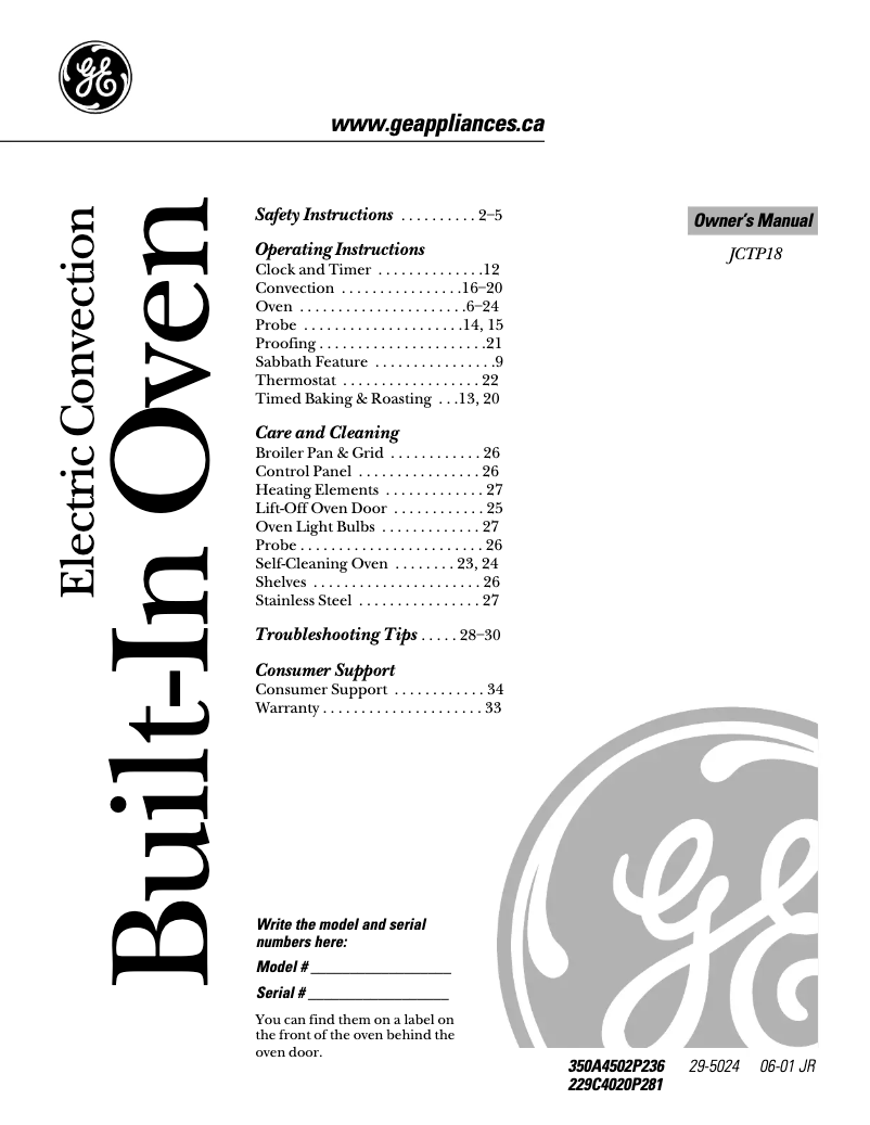 Page 1 de la notice Manuel utilisateur GE JCTP18BDBB