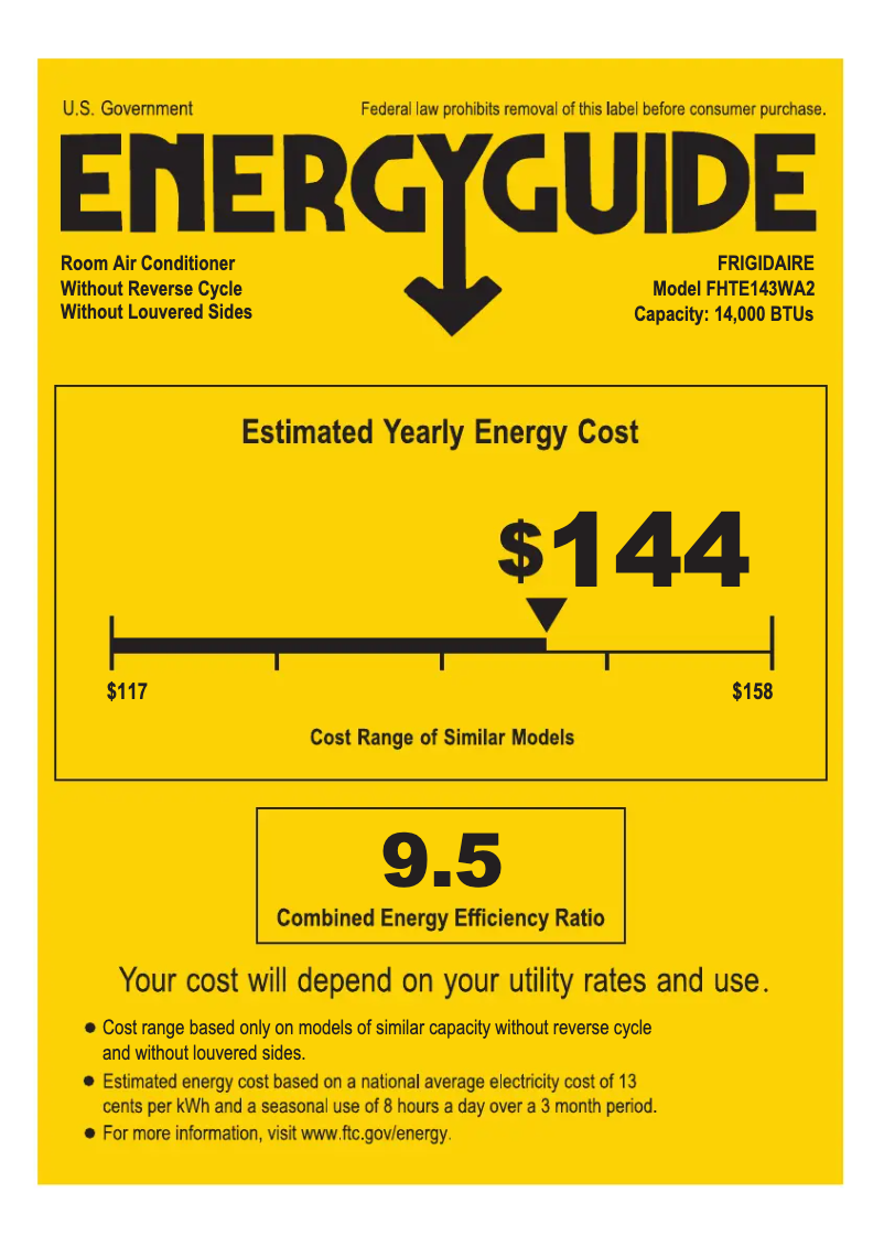 Page n°1 - Label énergétique Frigidaire FHTE143WA2