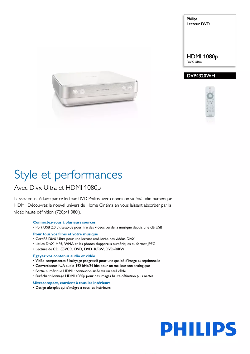 Image de la première page du manuel de l'appareil DVP4320WH