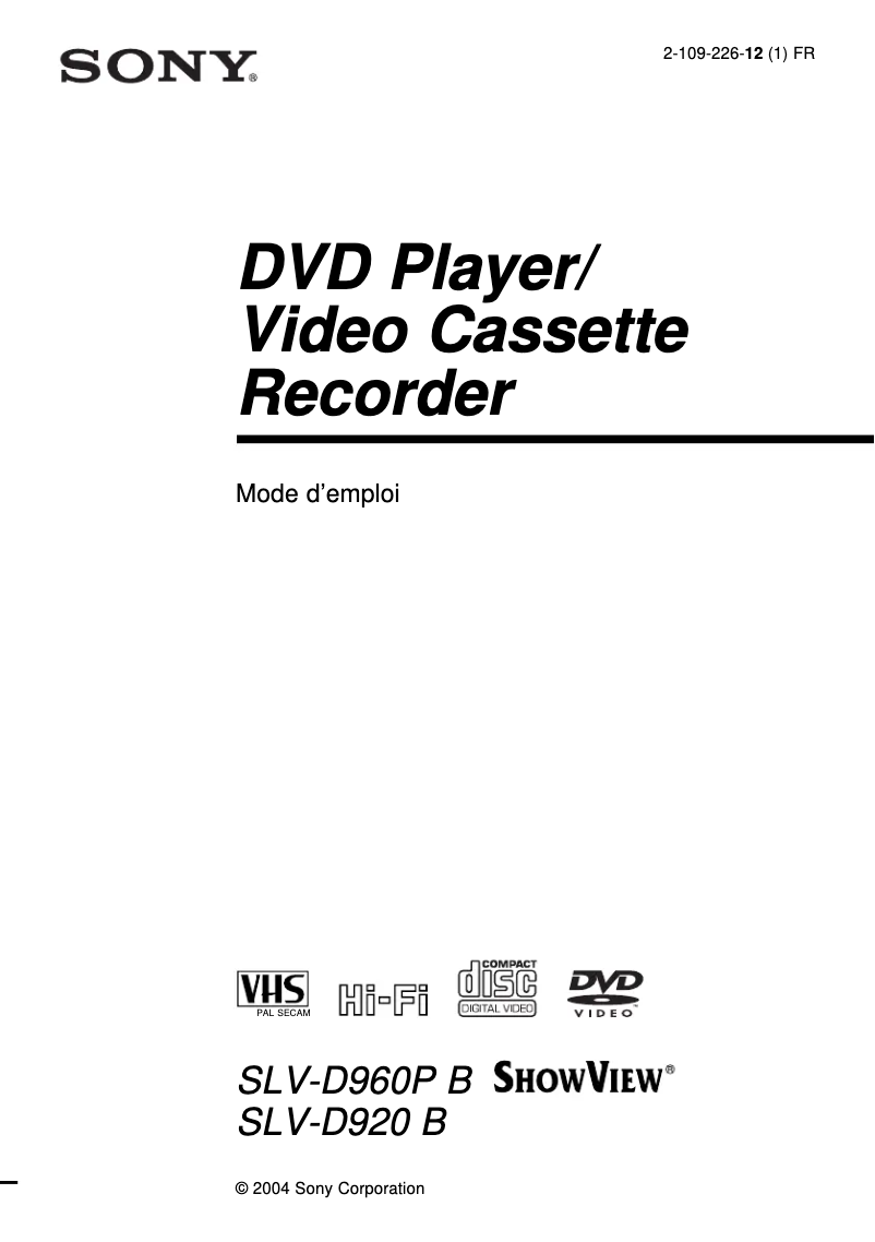 Page n°1 - Manuel utilisateur Sony SLV-D960PB