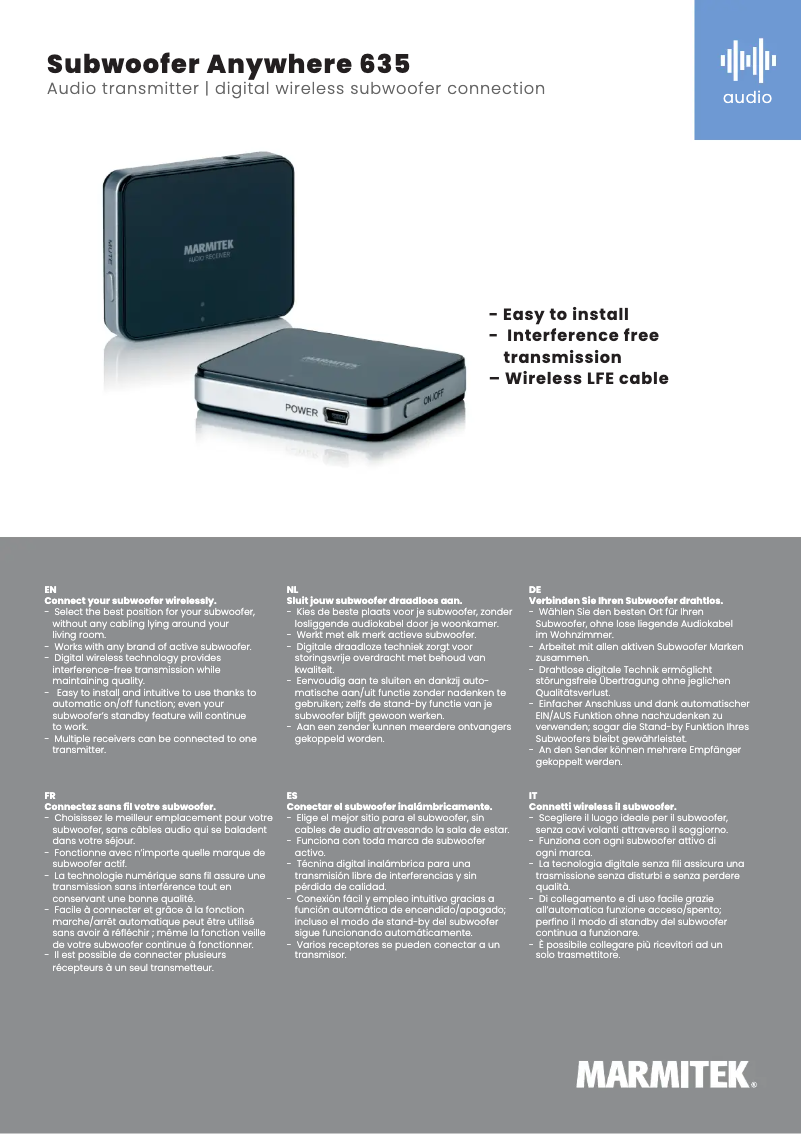 Image de la première page du manuel de l'appareil Subwoofer Anywhere 635