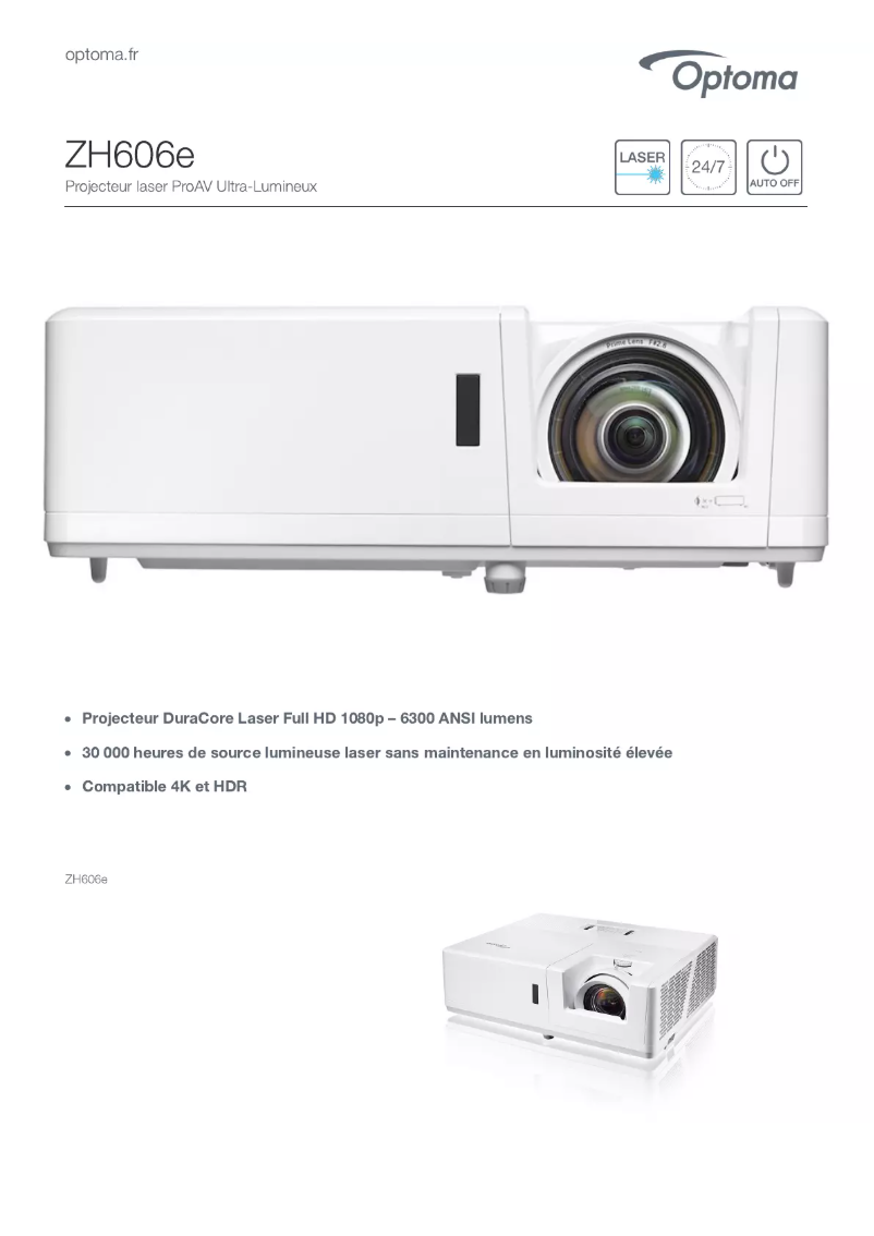 Página 1 del manual Ficha técnica Optoma ZH606e