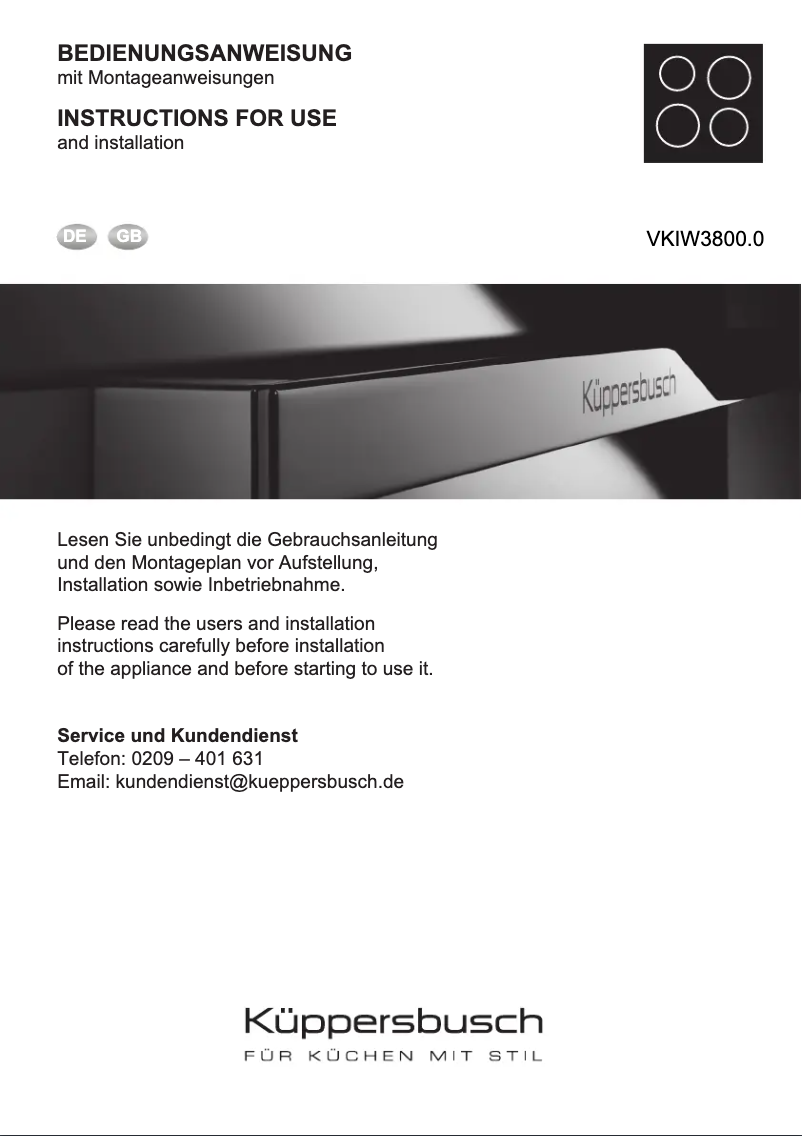 Page 1 de la notice Manuel utilisateur Küppersbusch VKIW3800.0SR