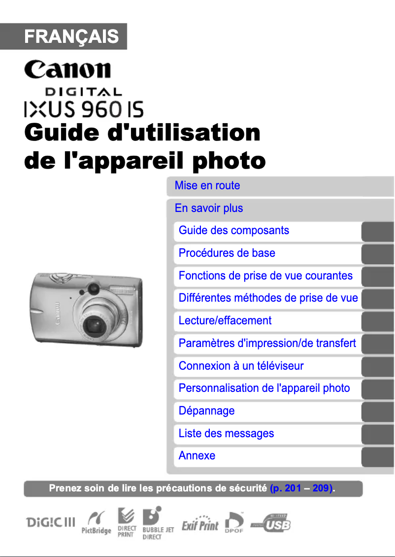 Page 1 de la notice Manuel utilisateur Canon Digital IXUS 960 IS