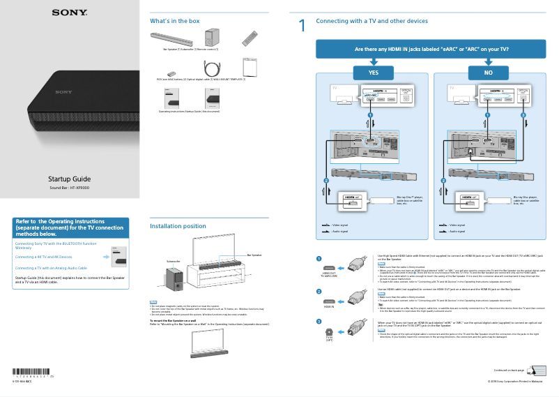 Page n°1 - Guide d'installation Sony HT-XF9000