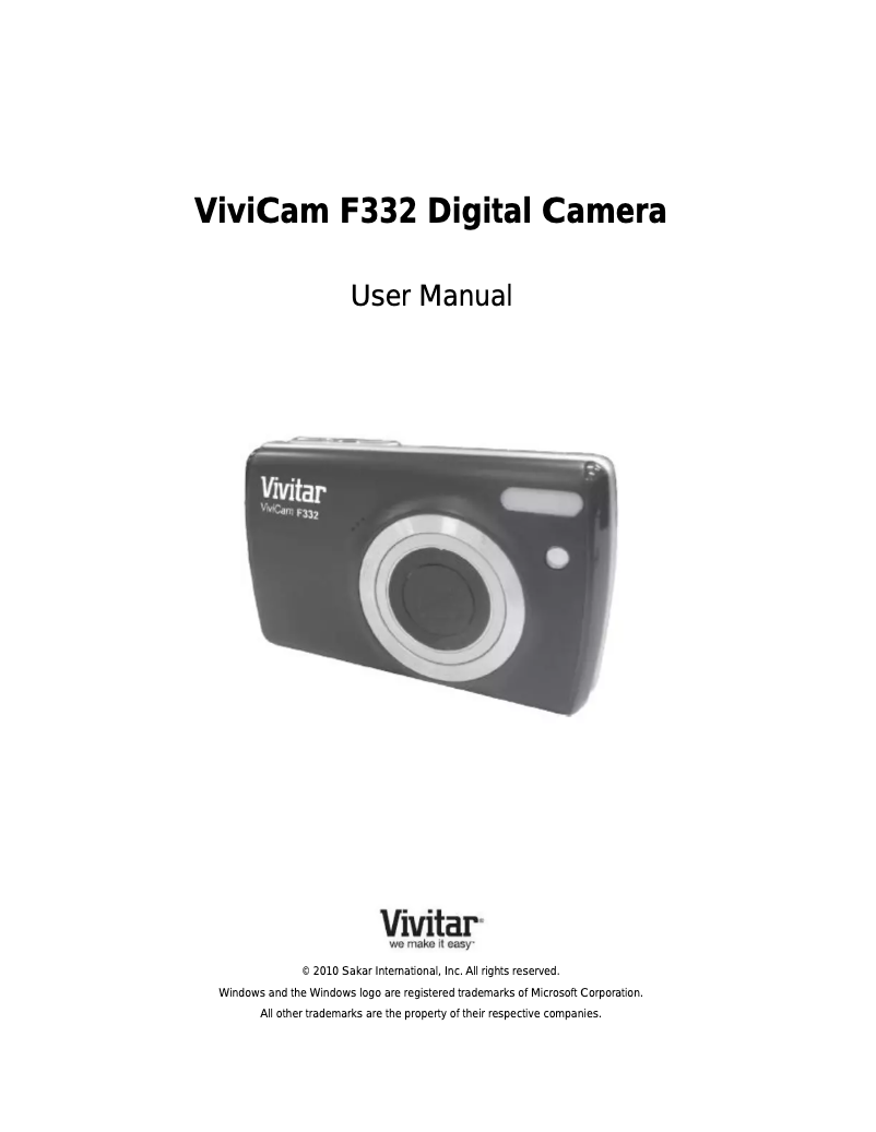 Page n°1 - Manuel utilisateur Vivitar ViviCam F332