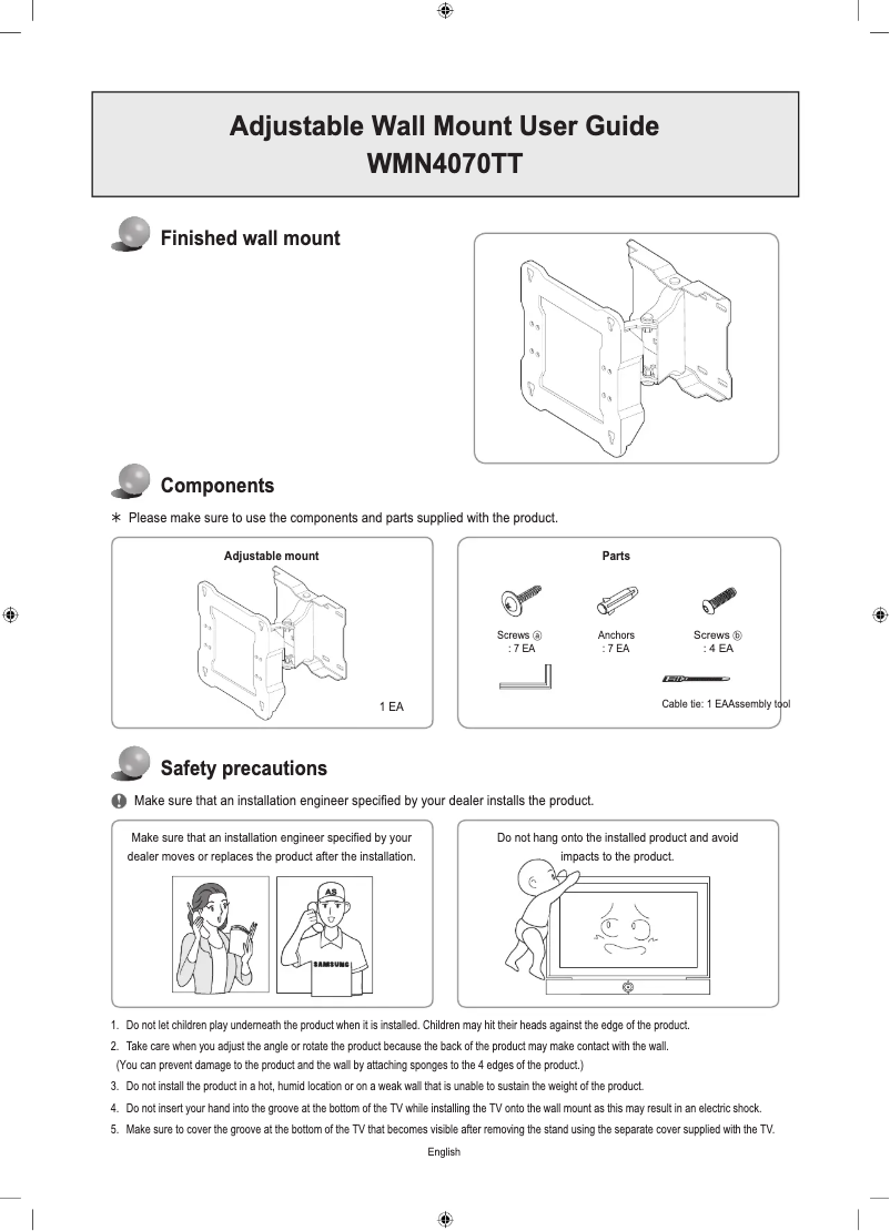 Page 1 de la notice Guide d'installation Samsung WMN4070TT