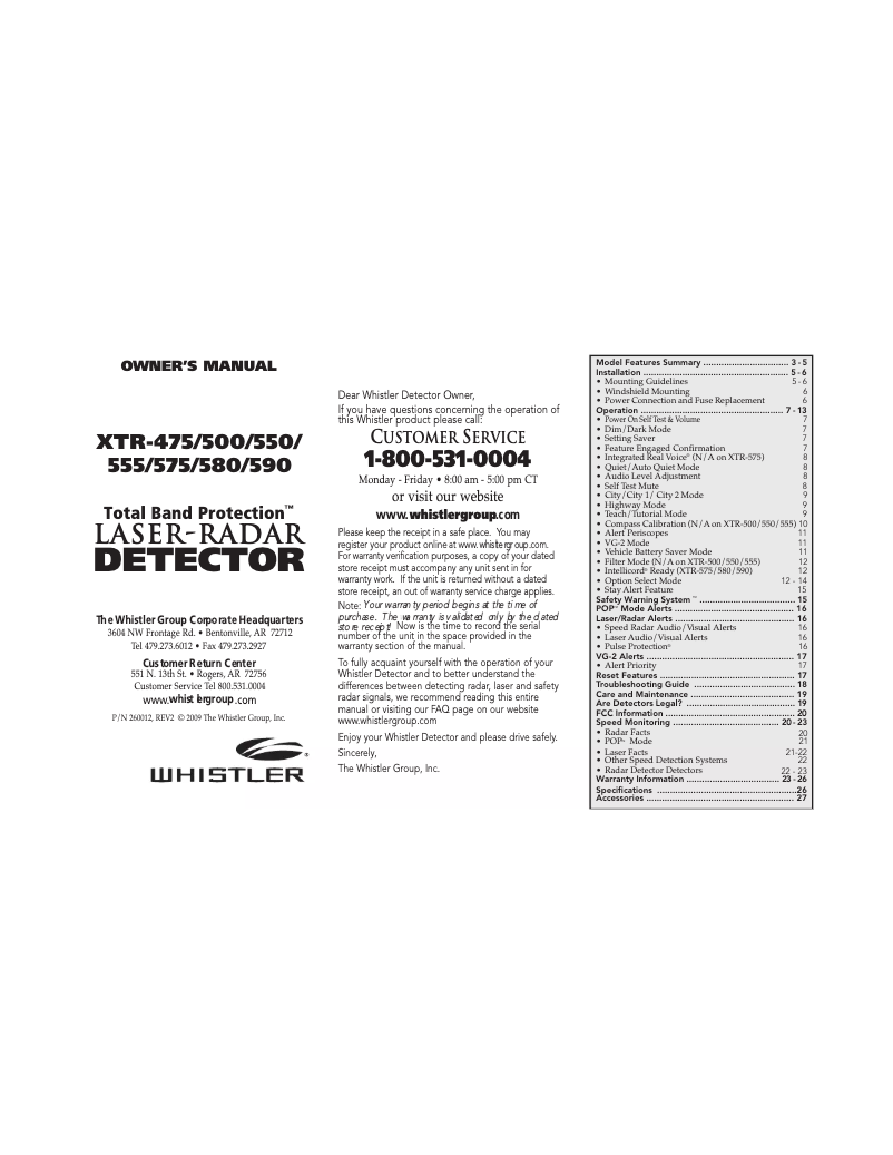 Page n°1 - Manuel utilisateur Whistler XTR-555