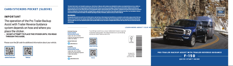 Page 1 de la notice Guide de démarrage rapide Ford F-150 (2022)