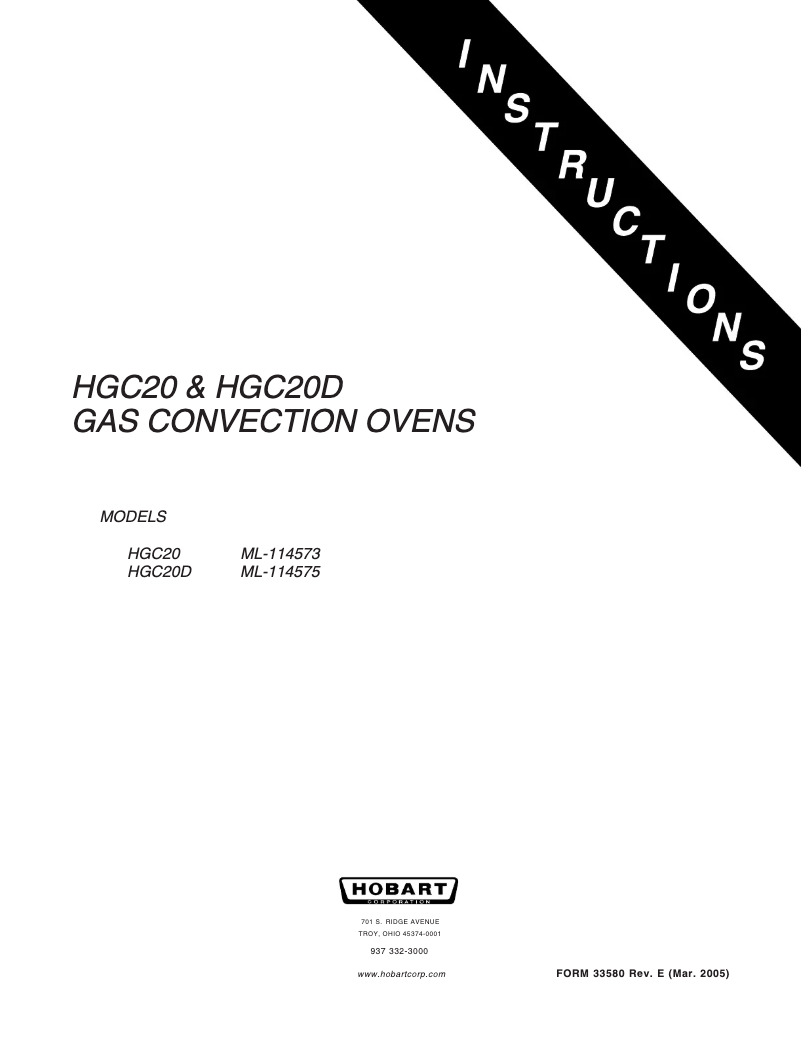 Page n°1 - Manuel utilisateur Hobart HGC20