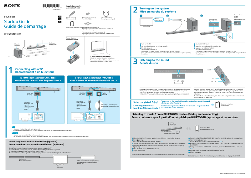Page 1 de la notice Guide d'installation Sony HT-CT290