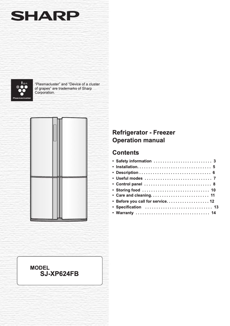 Page 1 de la notice Manuel utilisateur Sharp SJ-XP624FB