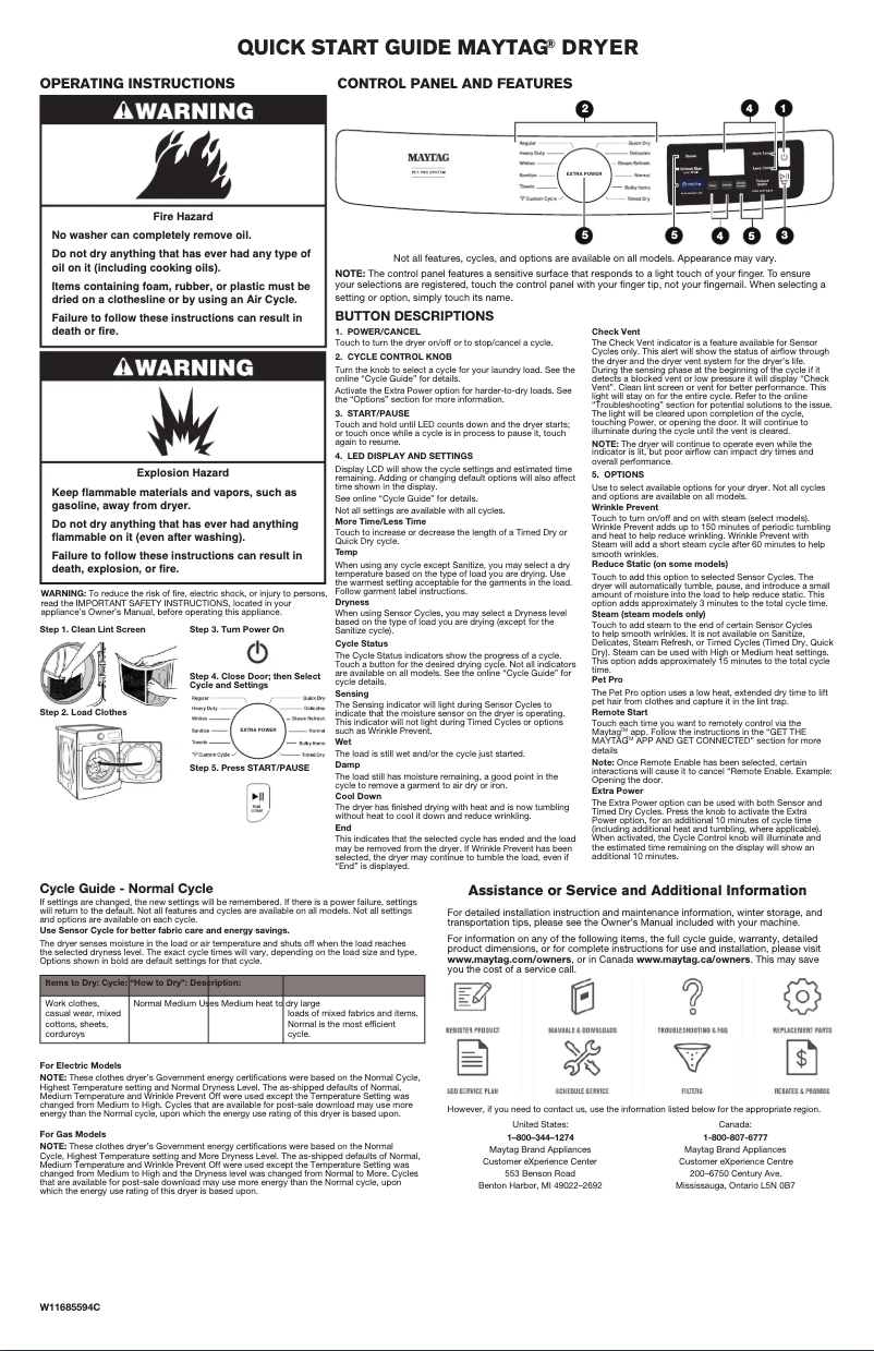 Page 1 de la notice Guide de démarrage rapide Maytag MGD7020RF