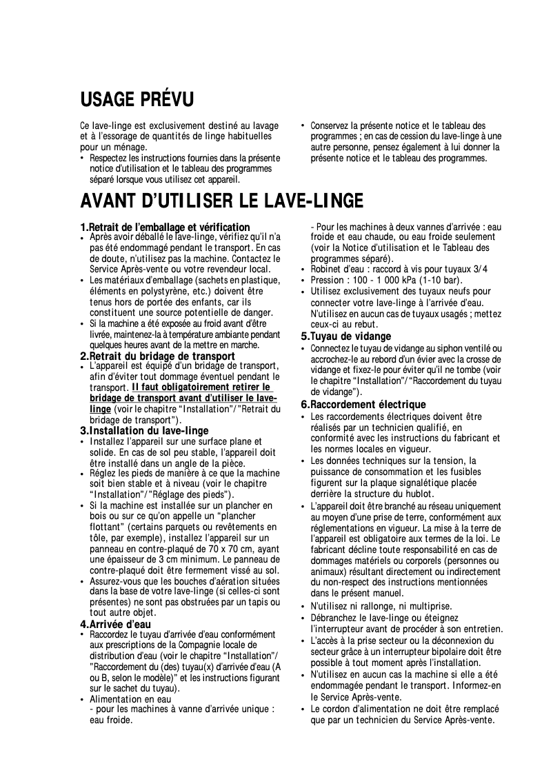Page 1 de la notice Manuel utilisateur Whirlpool AWM 1007