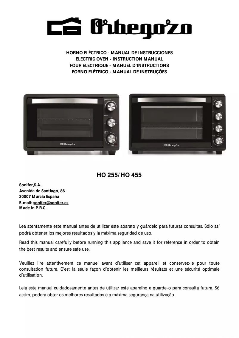 Image de la première page du manuel de l'appareil HO 255