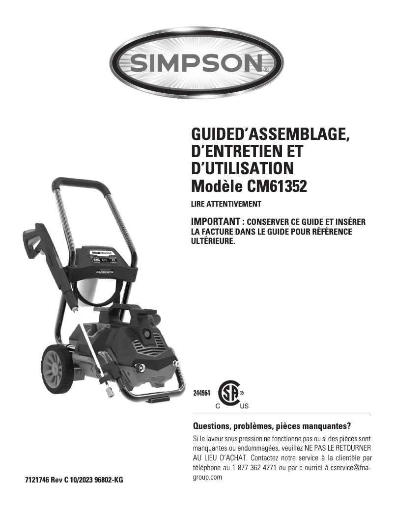 Image de la première page du manuel de l'appareil CM61352