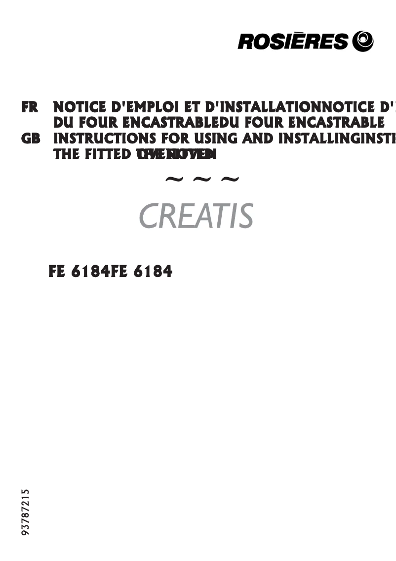 Page 1 de la notice Manuel utilisateur Rosieres FE 6184 IN