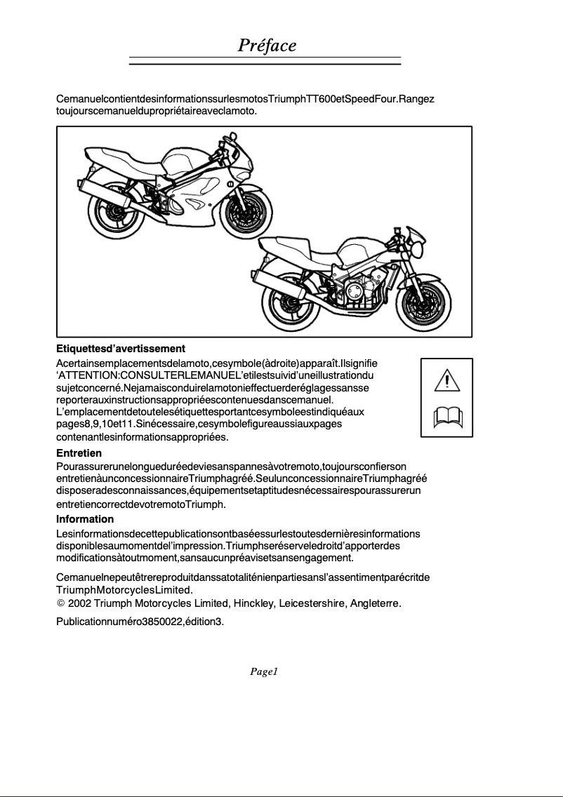 Image de la première page du manuel de l'appareil Speed Four (2004)