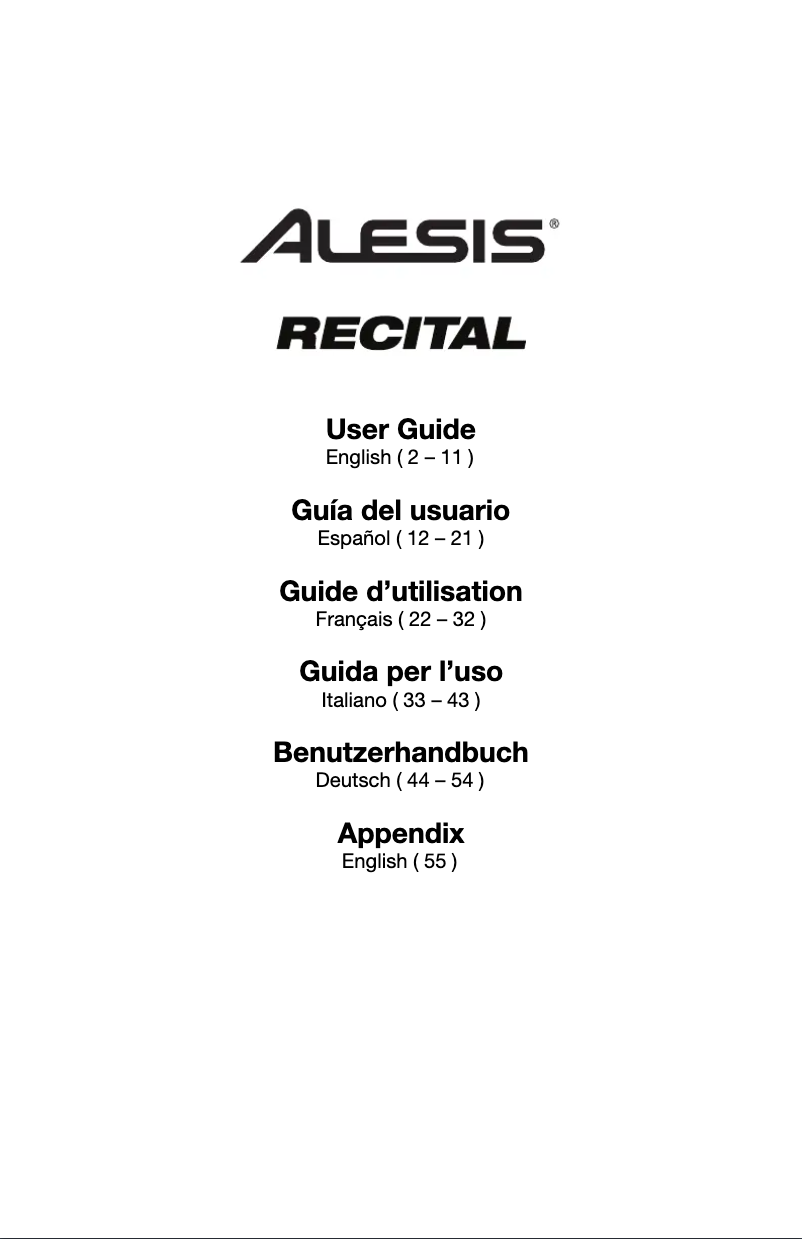 Page 1 de la notice Manuel utilisateur Alesis Recital