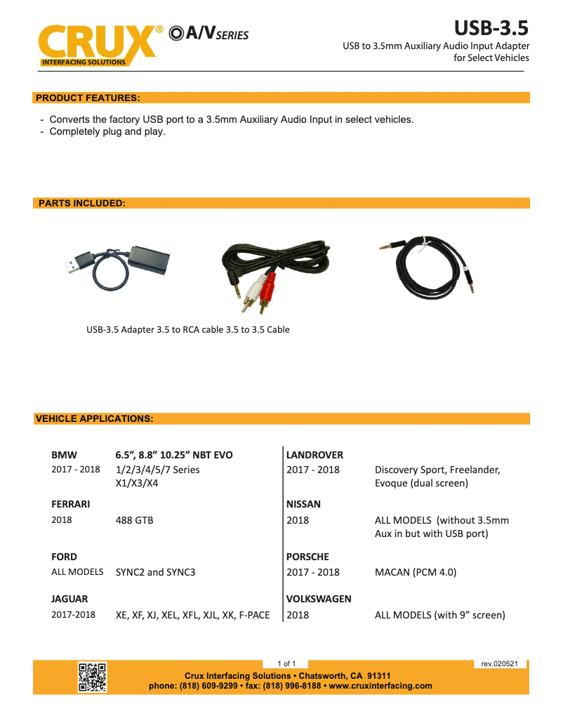 Page n°1 - Manuel utilisateur CRUX USB-3.5