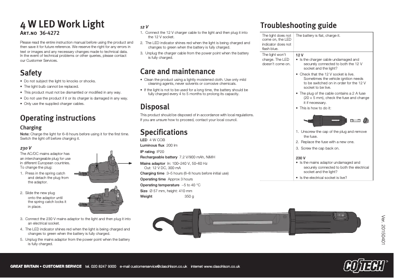 Page 1 de la notice Manuel utilisateur Cotech 36-4272
