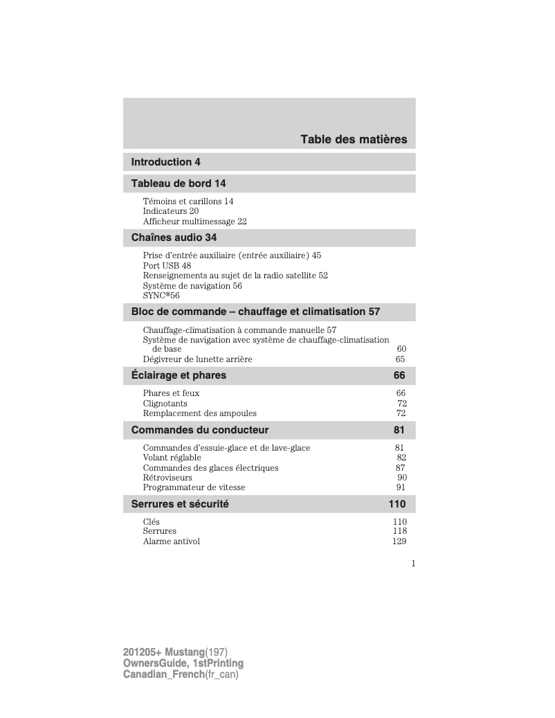 Page n°1 - Manuel utilisateur Ford Mustang (2012)