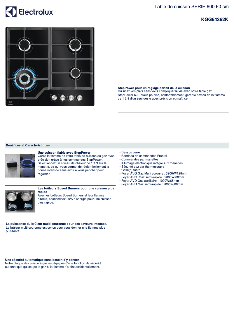 Page n°1 - Fiche technique Electrolux KGG64362K