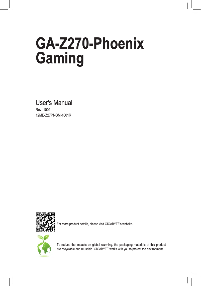 Page 1 de la notice Manuel utilisateur Gigabyte GA-Z270-Phoenix Gaming