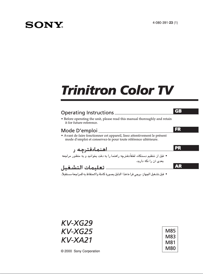 Image de la première page du manuel de l'appareil KV-XG29M81