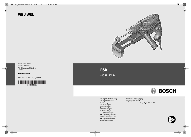 Page 1 de la notice Manuel utilisateur Bosch PSB 500 RE