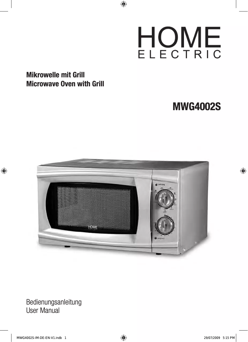 Page 1 de la notice Manuel utilisateur Home Electric MWG4002S