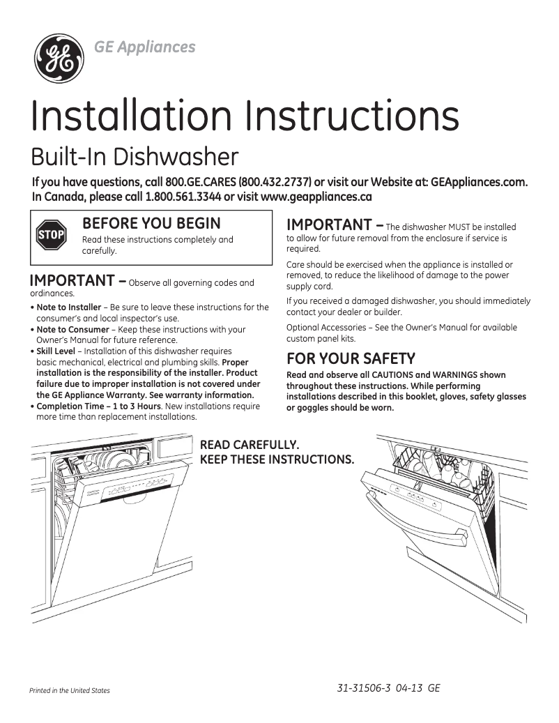 Página 1 del manual Guía de instalación GE GDF520PSDSS