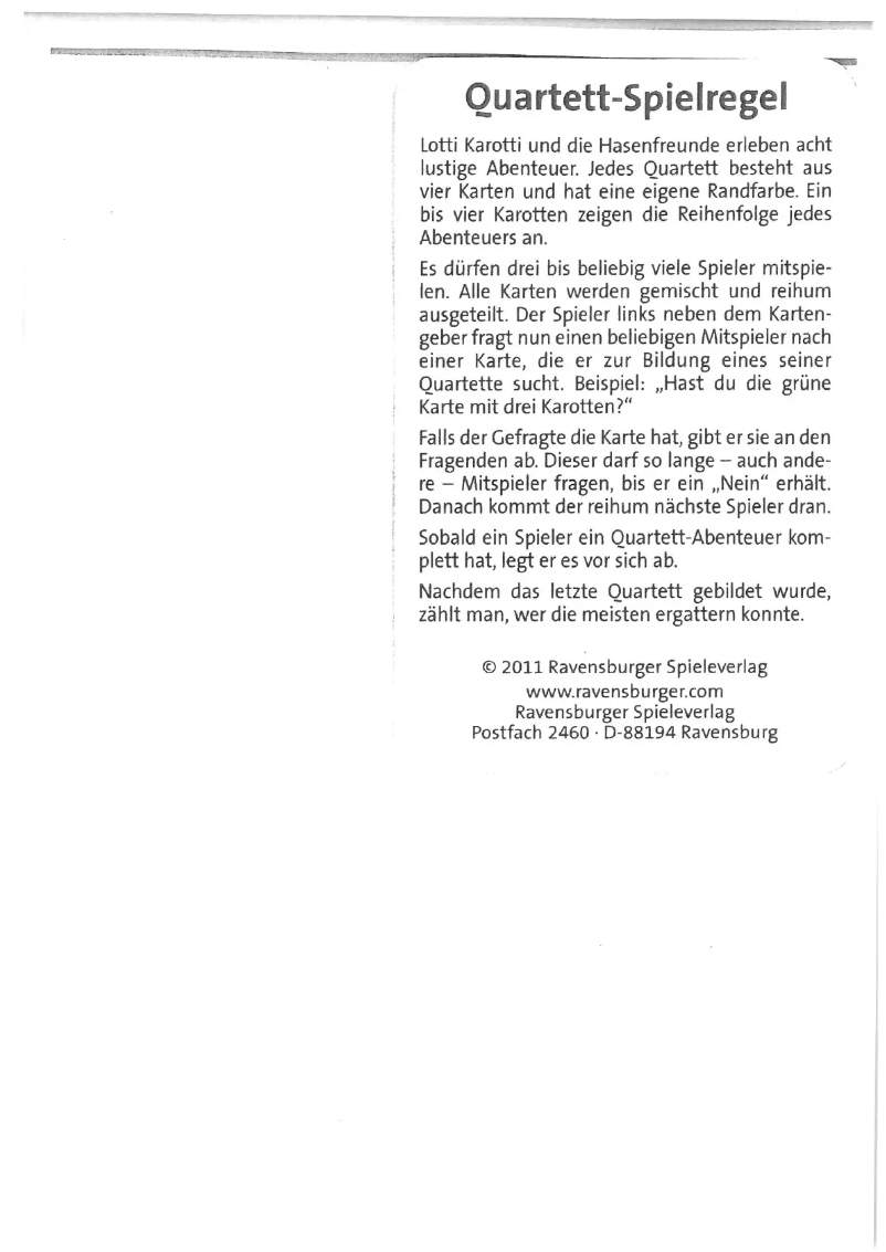 Image de la première page du manuel de l'appareil Quartett