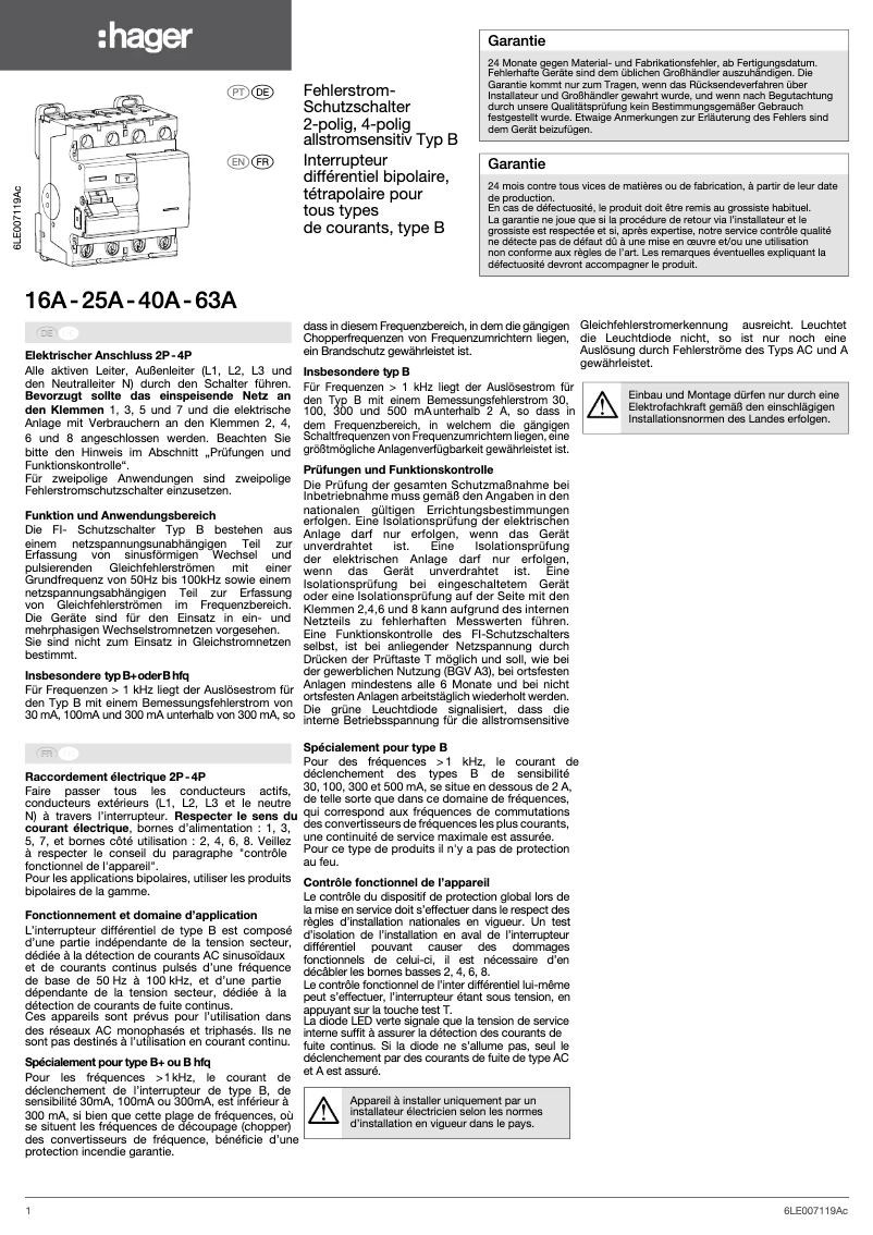 Page 1 de la notice Manuel utilisateur Hager CDB663E