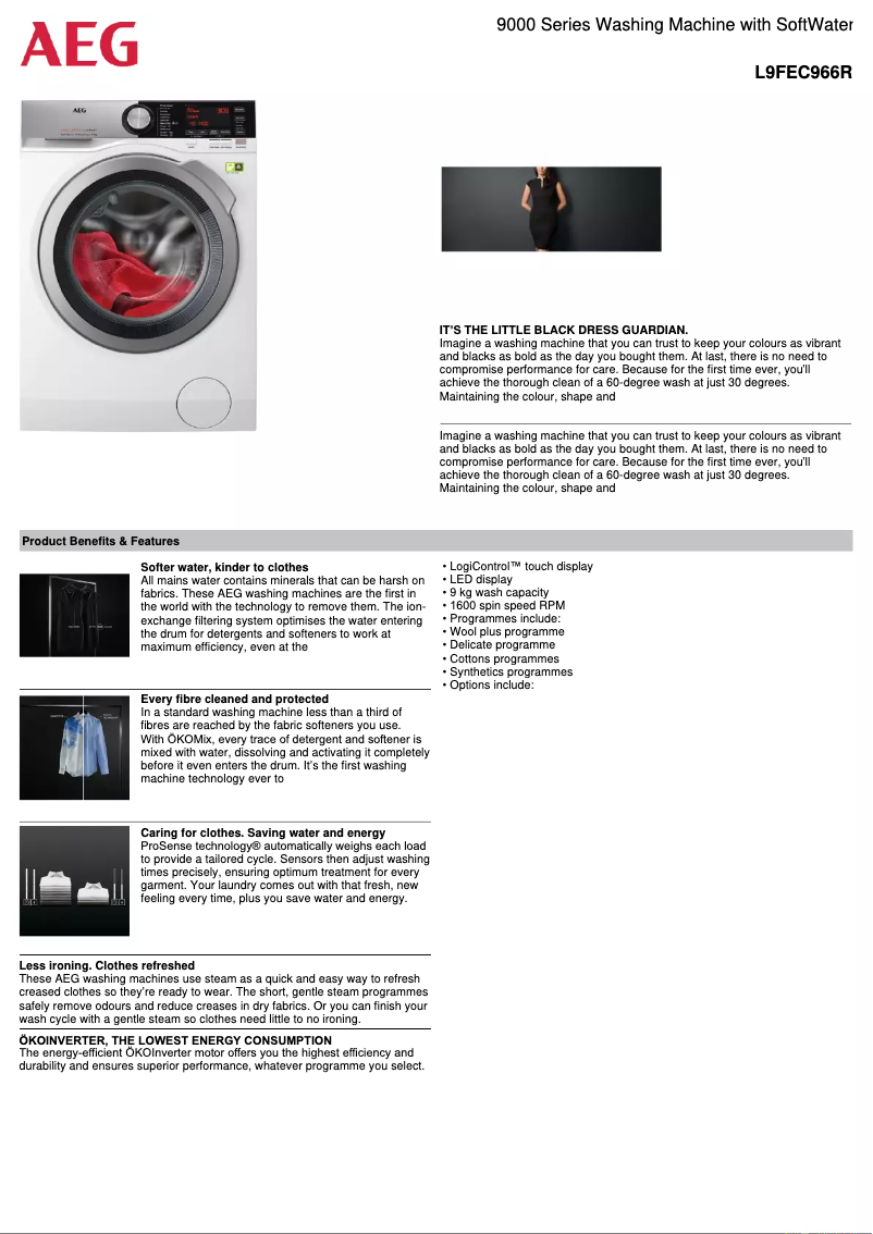 Page n°1 - Fiche technique AEG L9FEC966R