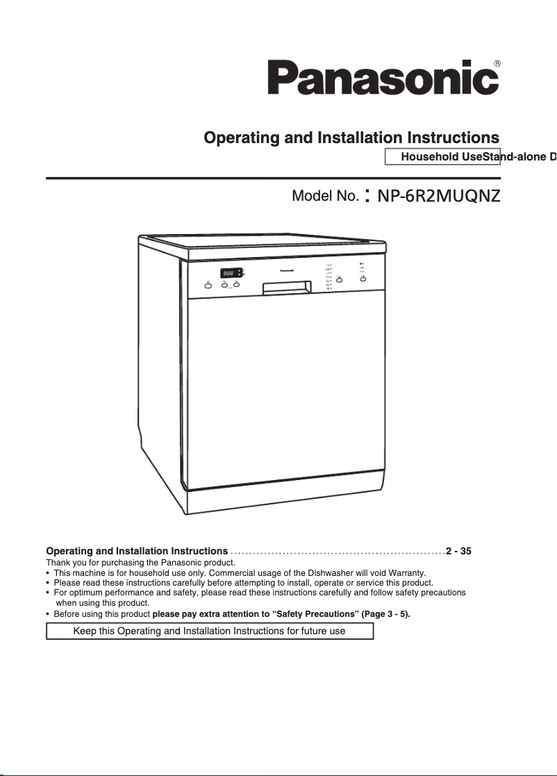 Page n°1 - Manuel utilisateur Panasonic NP-6R2MUQNZ