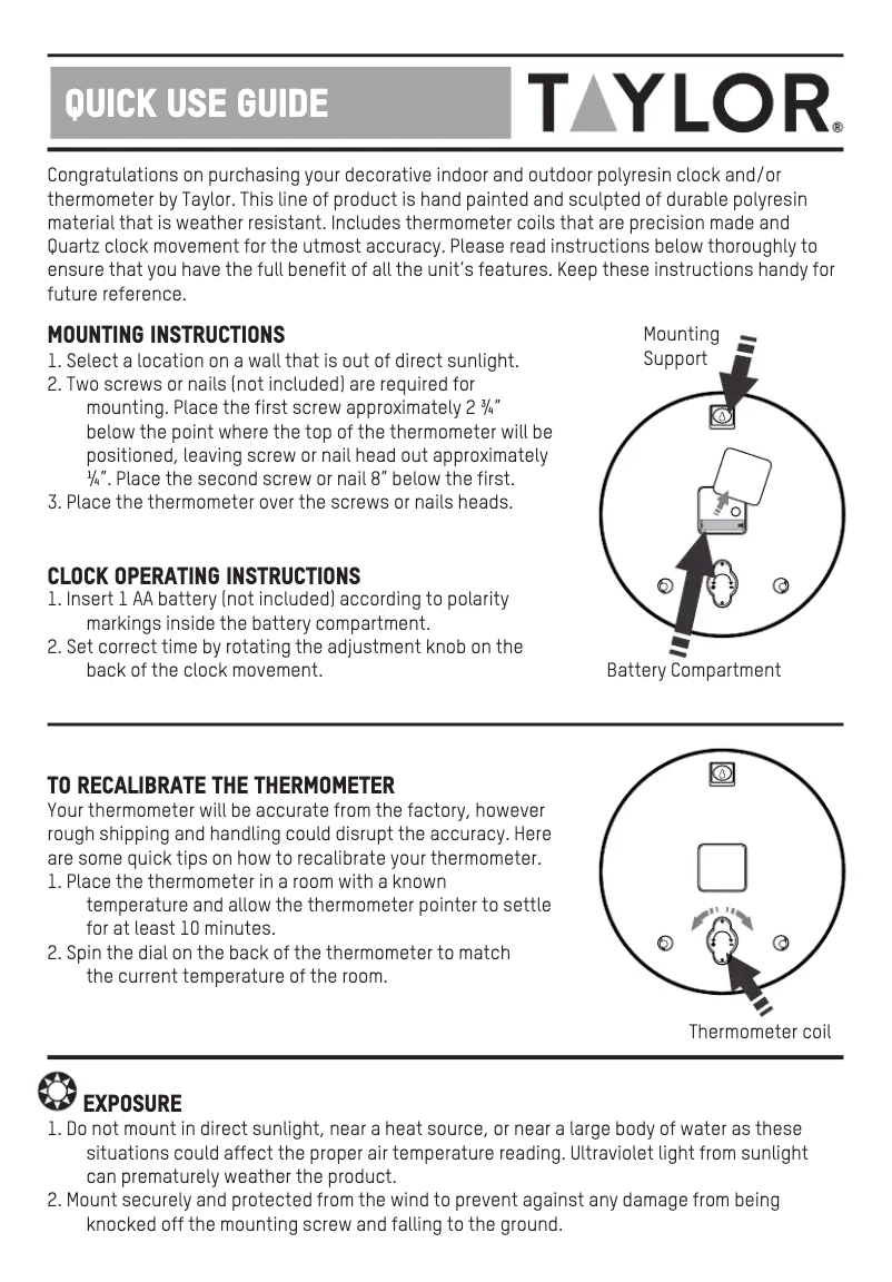 Page 1 de la notice Manuel utilisateur Taylor 91501T