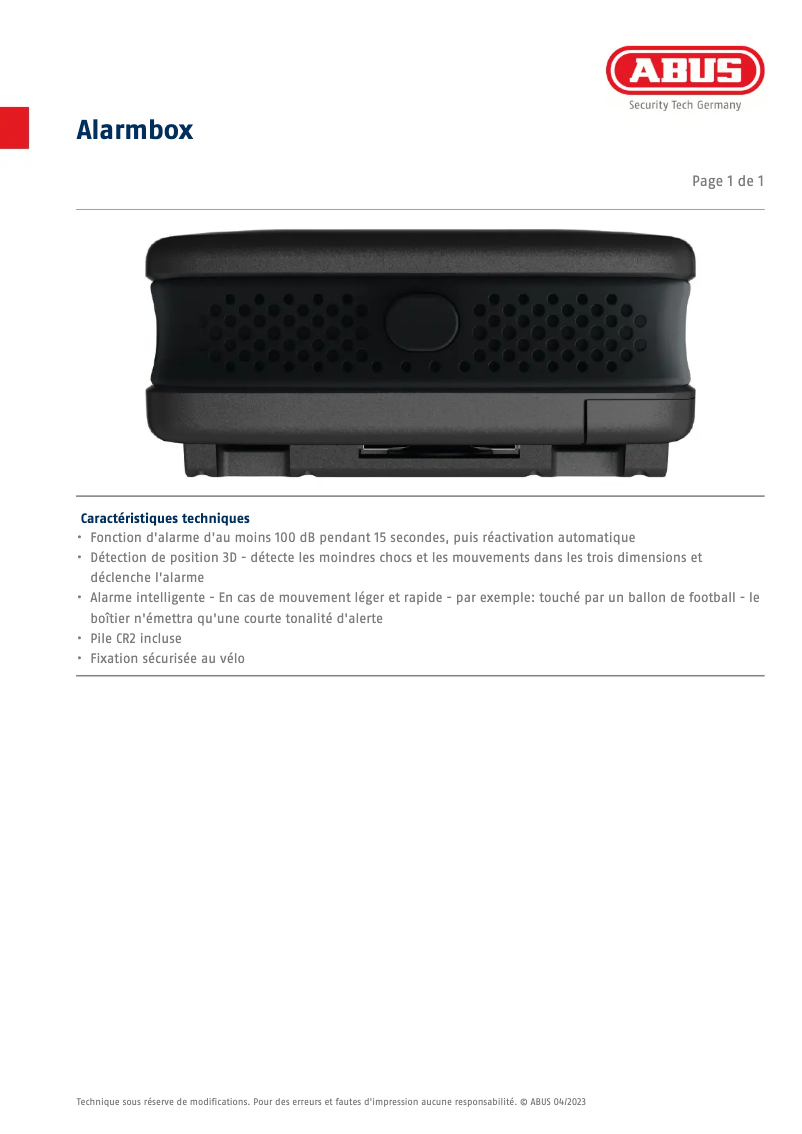 Image de la première page du manuel de l'appareil Alarmbox