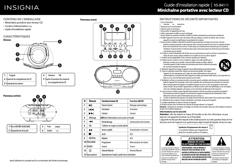 Image de la première page du manuel de l'appareil NS-B4111