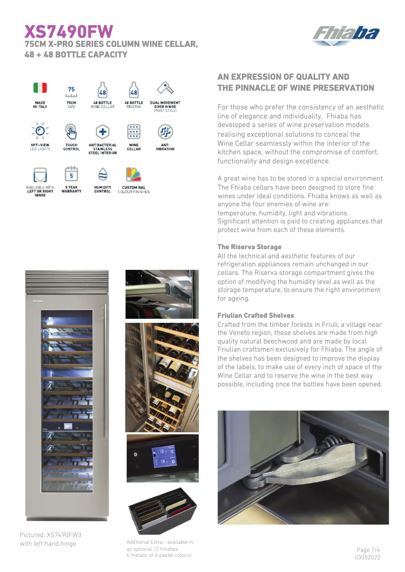 Page 1 de la notice Fiche technique Fhiaba XS7490FW3A