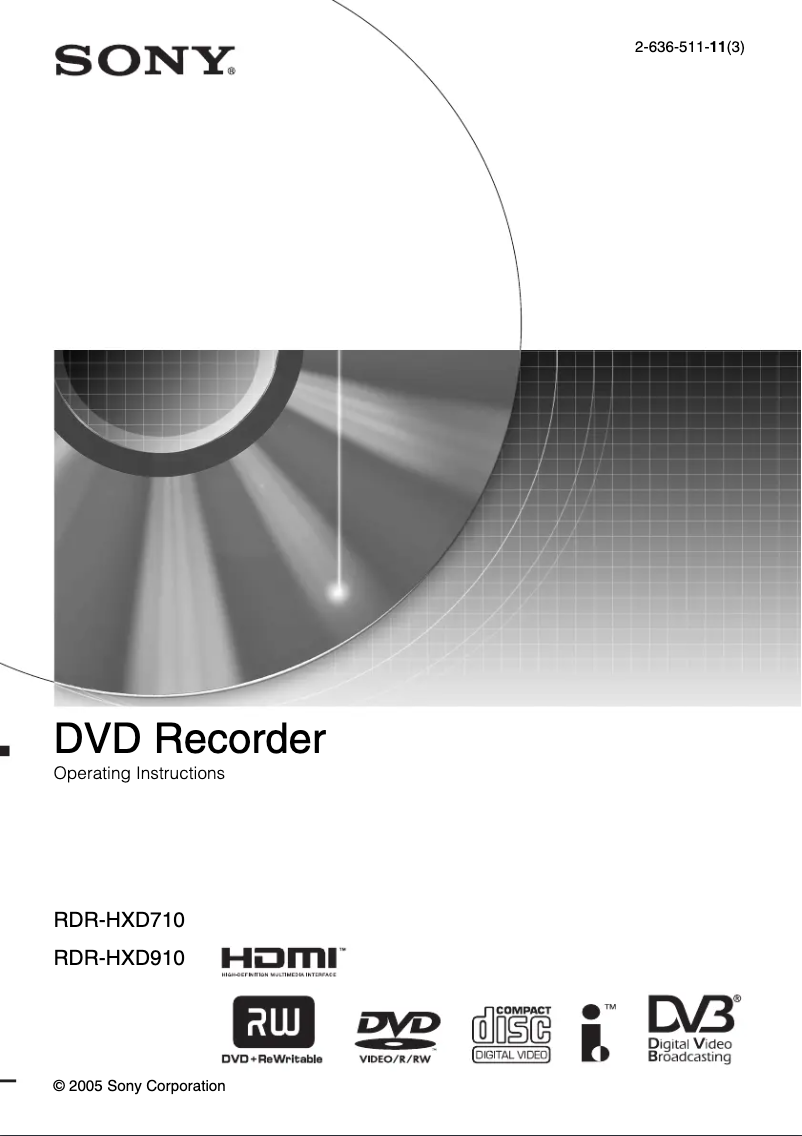 Image de la première page du manuel de l'appareil RDR-HXD910