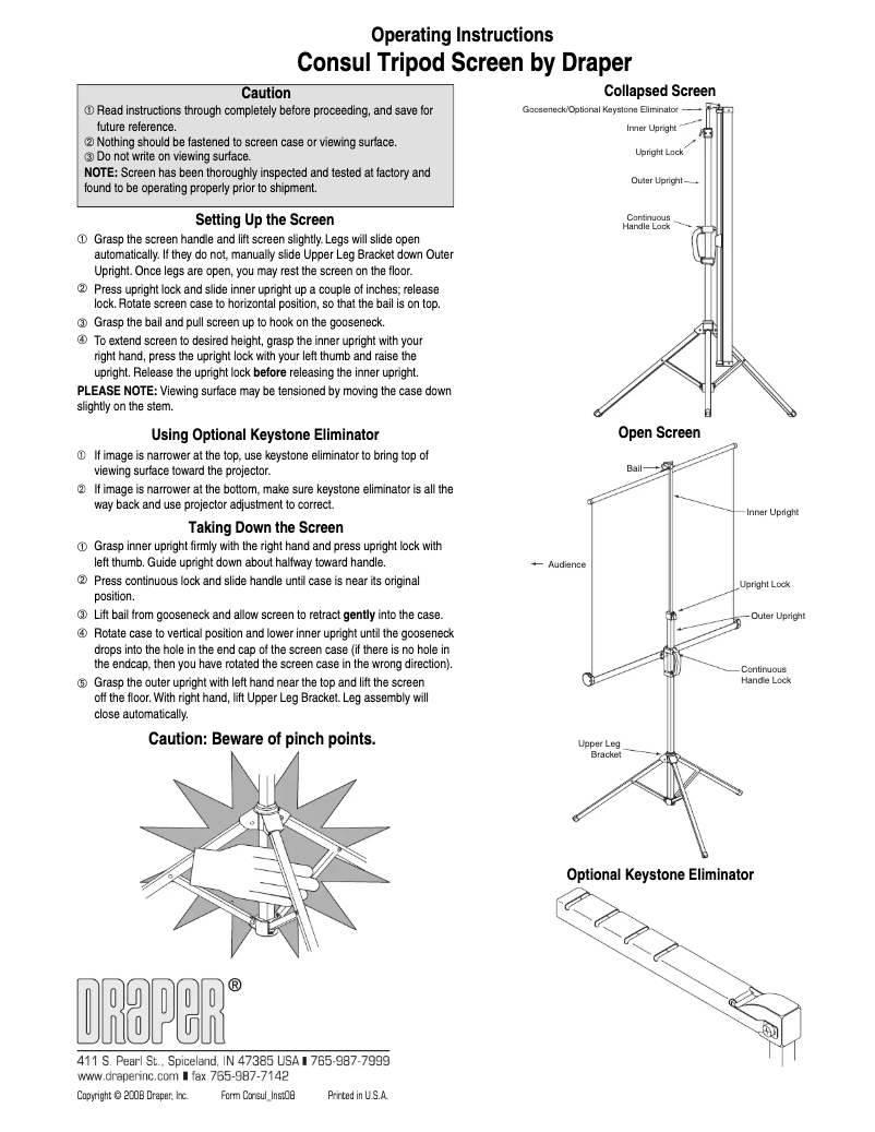 Page n°1 - Manuel utilisateur Draper 85" Consul 216009