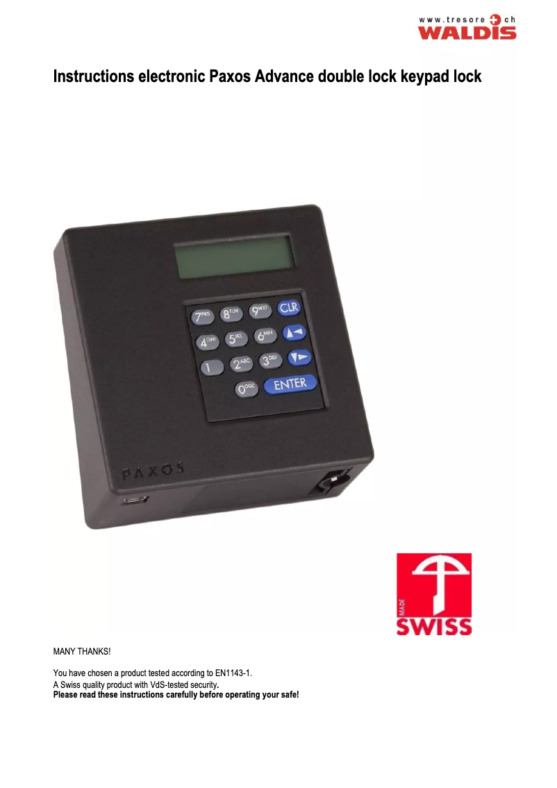 Page n°1 - Manuel utilisateur WALDIS Premium 1000TB