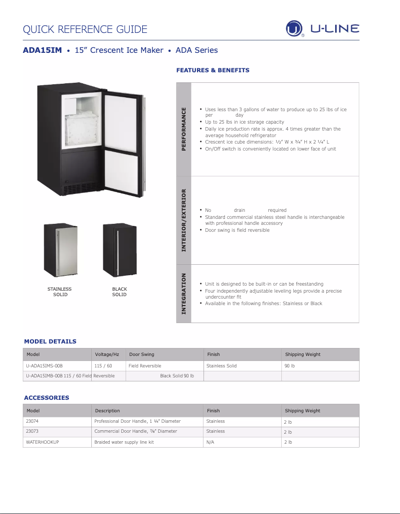 Page n°1 - Fiche technique U-Line U-ADA15IMS-00B