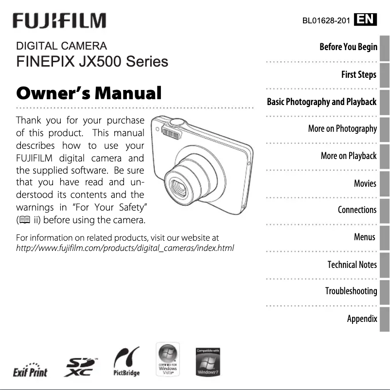 Page 1 de la notice Manuel utilisateur Fujifilm FinePix JX550
